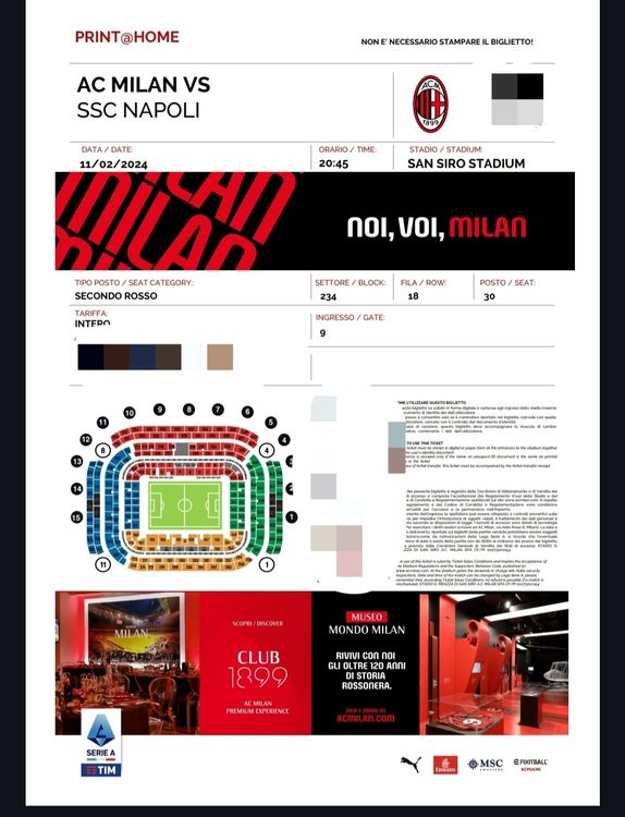 Ticket AC Milan Napoli SSC Hauptribüne Kaufen auf Ricardo