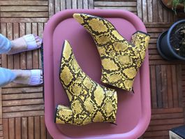 Stiefelette Mango, gelb, Animalprint, Gr. 37