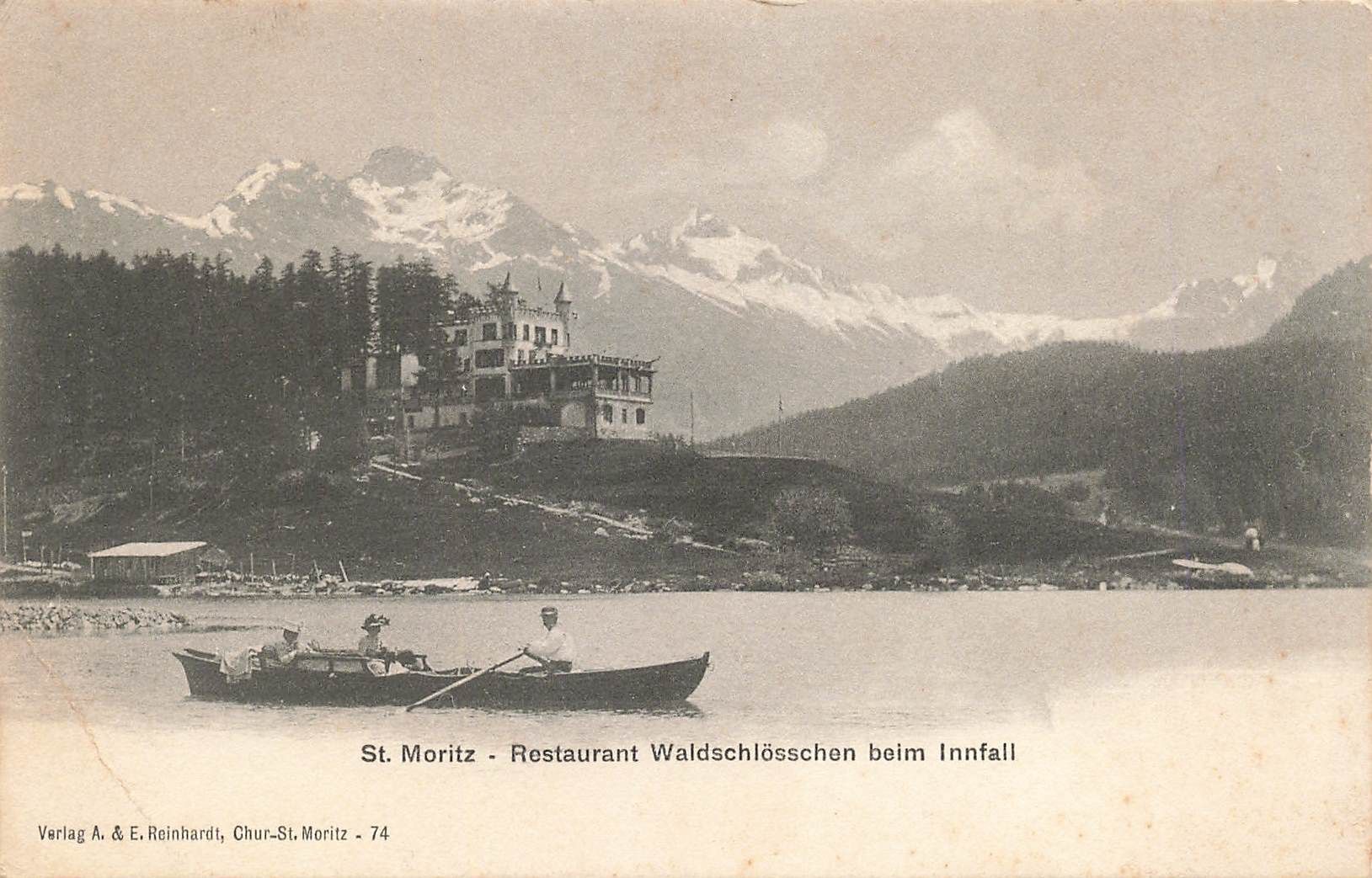 Cartoline postali: St. Moritz restaurant waldschlosschen beim Innfall Barca – Usato da Biasca venduto da Blenio71