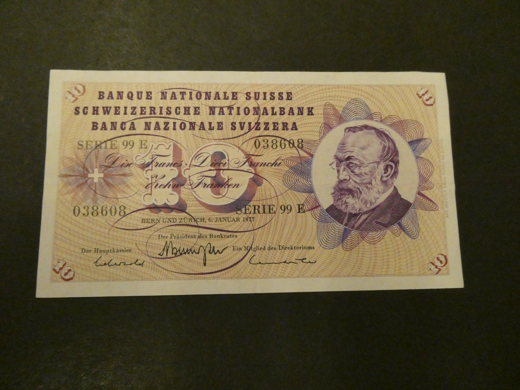Billets de banque: Schweiz 1977, 10 Franken – D'occasion à Hinterforst par Rohusri