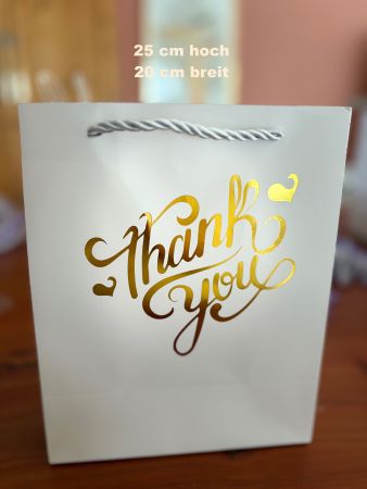 Weisse Geschenktasche mit goldenem Aufdruck, 25x20cm