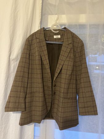 Blazer kariert braun mit Ellenbogen-Patches oversized 