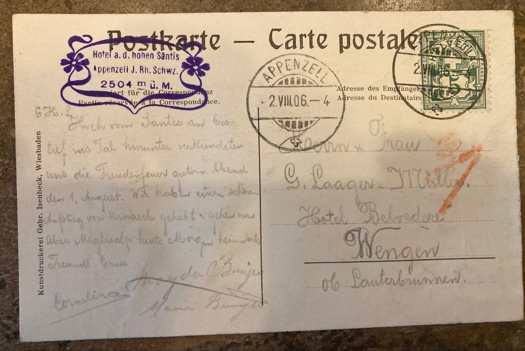 Cartoline postali: Postkarte vom Säntis – Usato da Hauptwil venduto da Schmoisi 1