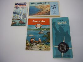 Landkarten USA, 4 Stück Vintage, Original 50er Jahre