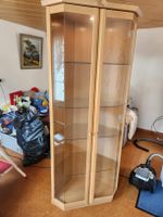 Eckvitrine Holz hell mit Beleuchtung Glasböden 5 Stk. H190cm