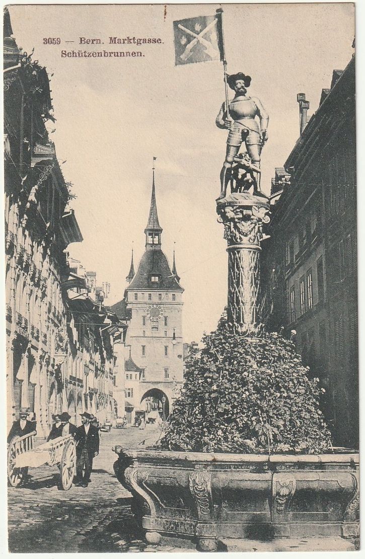 Cartoline postali: Foto-AK Bern Marktgasse animiert, ca 1910 – Usato da Fislisbach venduto da Zigzag12