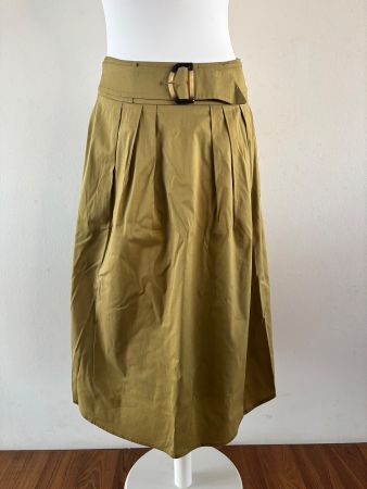 Jupe vert olive à plis, ceinture avec boucle taille 36