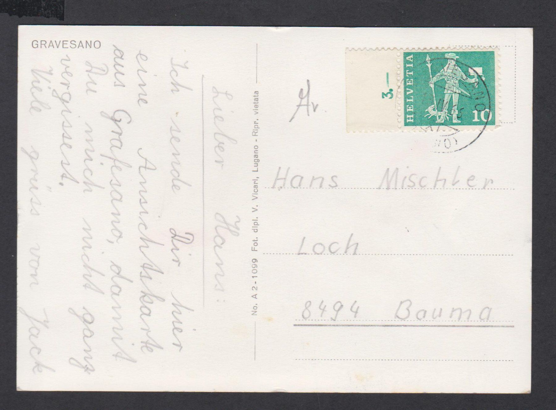 Cartoline postali: Gravesano  TI   :   ältere Ansichtskarte gest. 1966 – Usato da Vitznau venduto da Ropaku 1