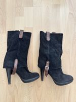 Damen Stiefel schwarz Wildleder mit Absatz Grösse 37/36