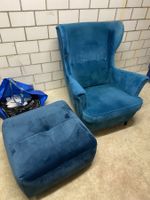 Samt Sessel blau mit Hocker Gratis