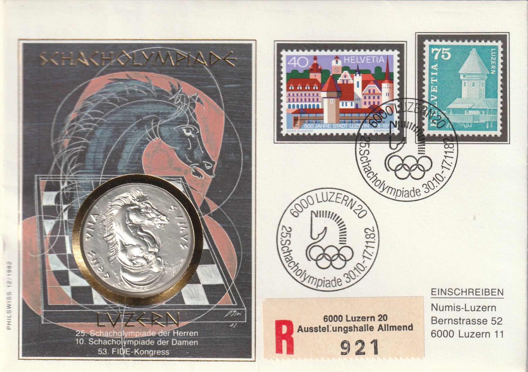 Alle Münzen: Numisbrief Luzern Schacholympiade 1982 – Gebraucht aus Rorschacherberg von fratovi2