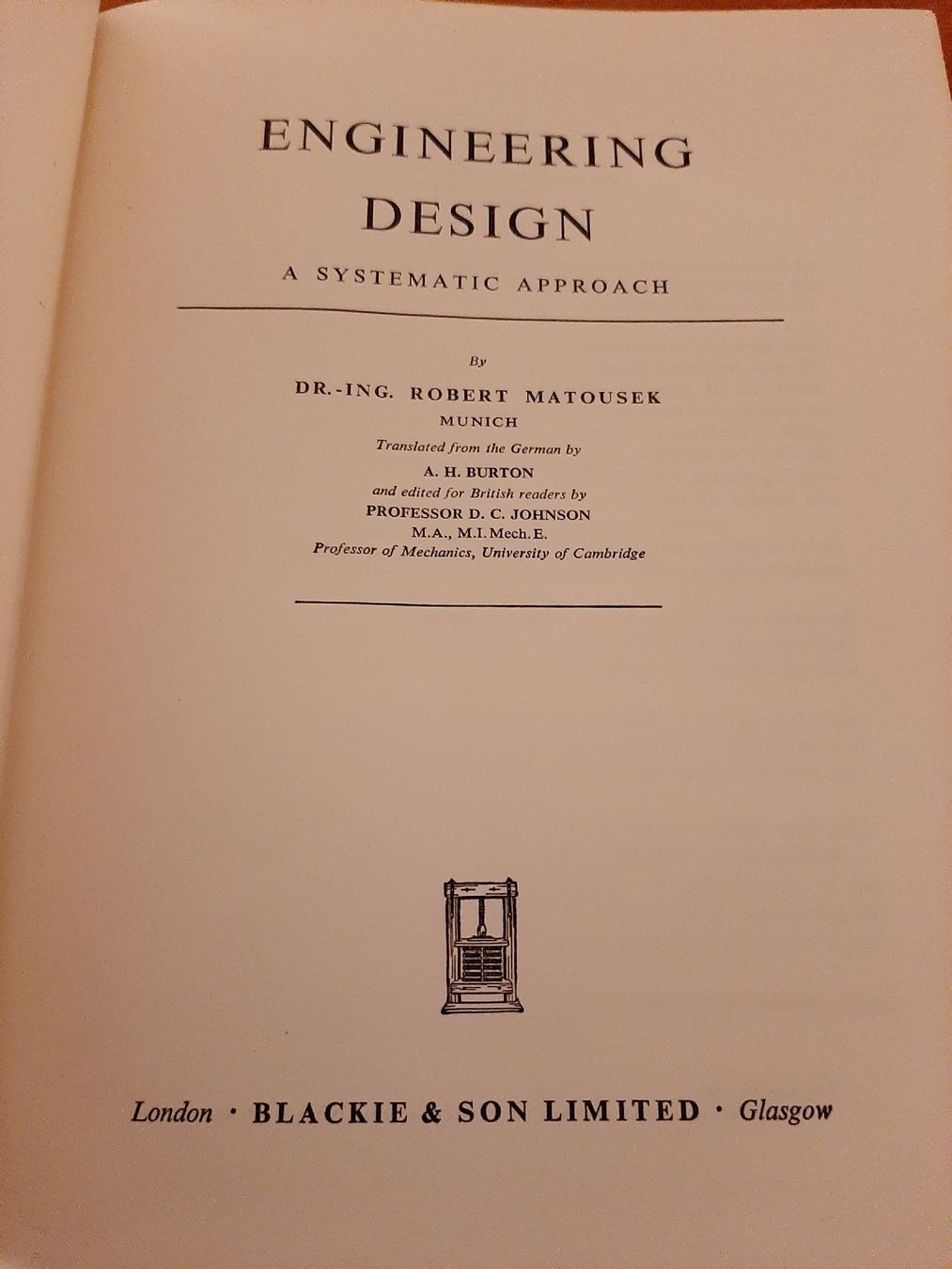 Libri: Classic ENGINEERING DESIGN book Systematic Appr. R. Matousek – Usato da Wil SG venduto da effata_344 5