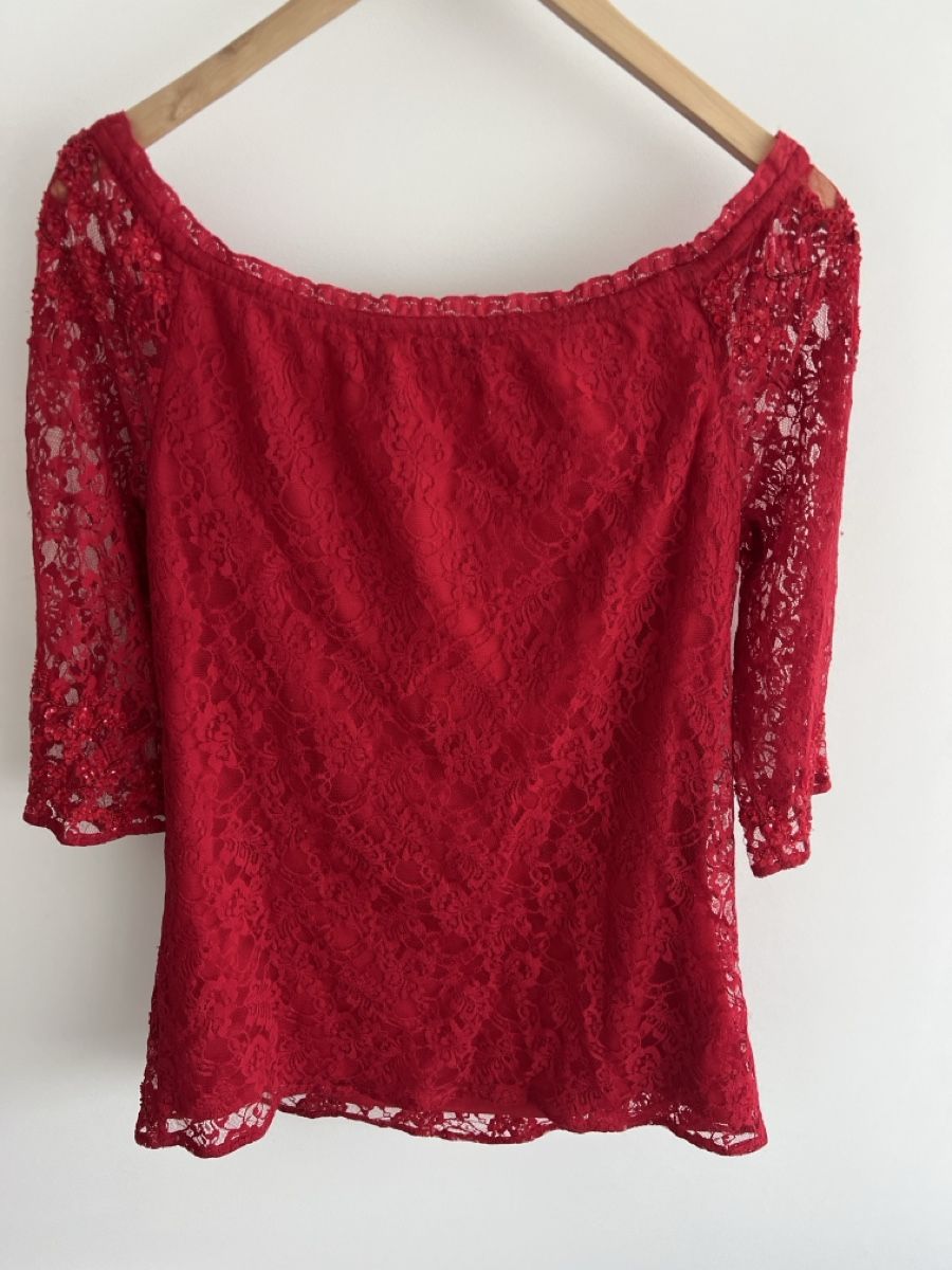 Top: Rotes Spitzenoberteil, Grösse 40/42 - festlich & elegant – Nuovo (secondo la descrizione) da Uetikon am See venduto da Sarahm76 1