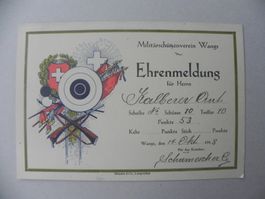 Karte Wangs SG Schützenfest Ehrenmeldung 1928 Militär