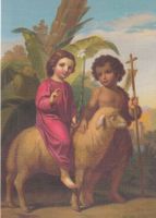 Jesuskind auf dem Lamm reitend