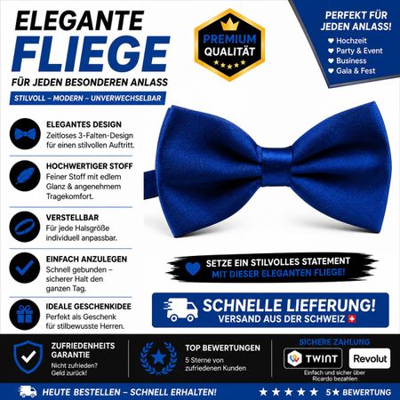 Elegante Herrenfliege Blau | Verstellbar | Hochzeit Busin
