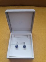 Élégantes boucles d'oreilles carrées bleu saphir et argen...