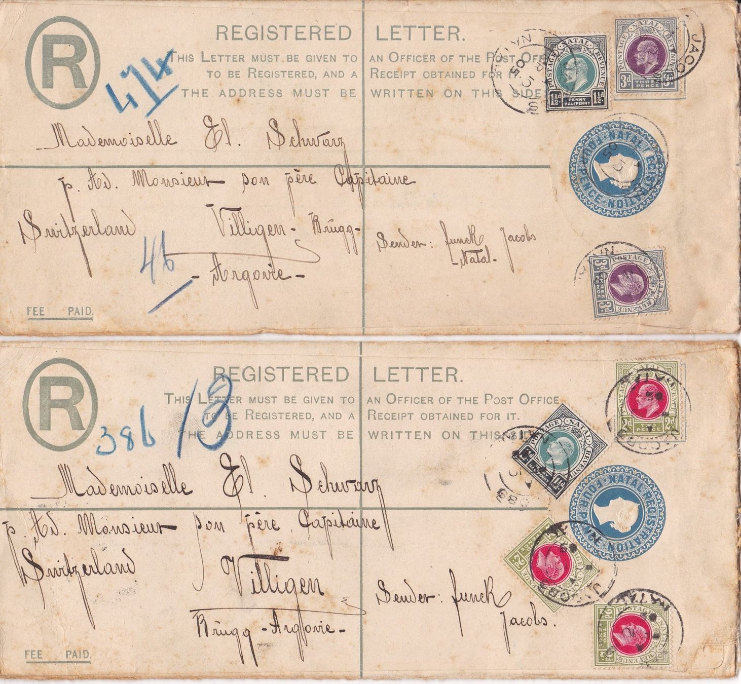 Tous les timbres: Antike Einschreibebriefe 1905 – D'occasion à Gretzenbach par Sikim 1