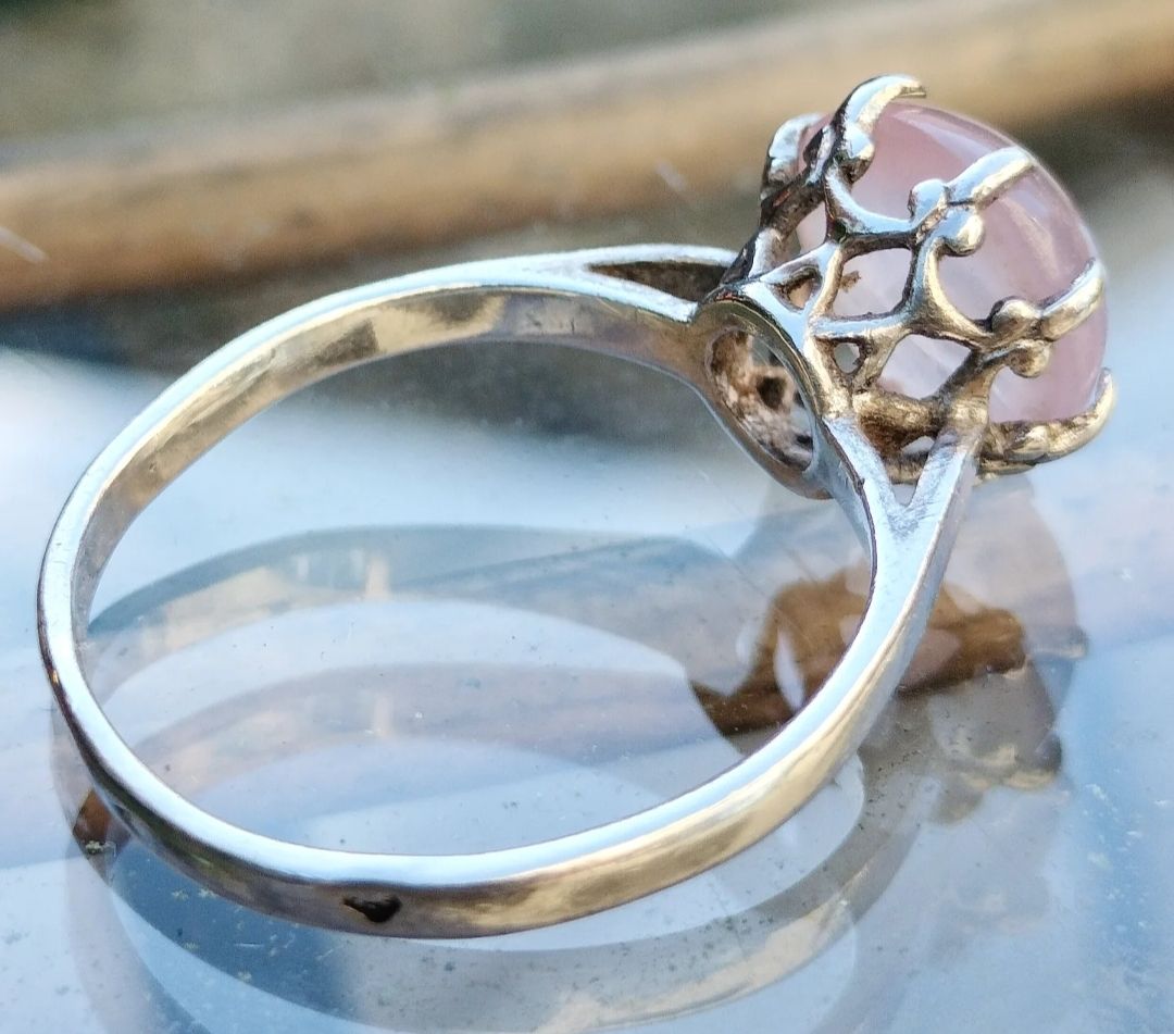 Anelli: Antiker Cabochon Rosenquarz Kronen Ring Silber – Usato da schwyz venduto da larry91sz 9
