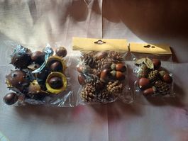 neu: 3 Packungen Deko Kastanien Eicheln Tannenzapfen