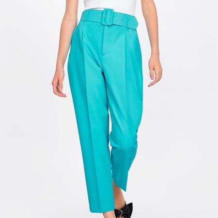 Zara Turquoise Blue Belted Trousers