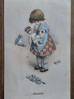 Ansichtskarte antik Mädchen Puppe Lazarett