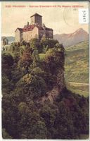Albulabahn - Schloss Ortenstein mit Piz Beverin - Litho