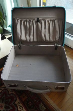 Vintage, Leder Koffer/Reisekoffer weiss/türkis.