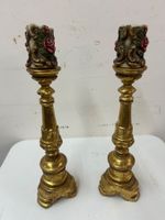 2 alte Kerzenständer Barock Stil Holz goldfarbig