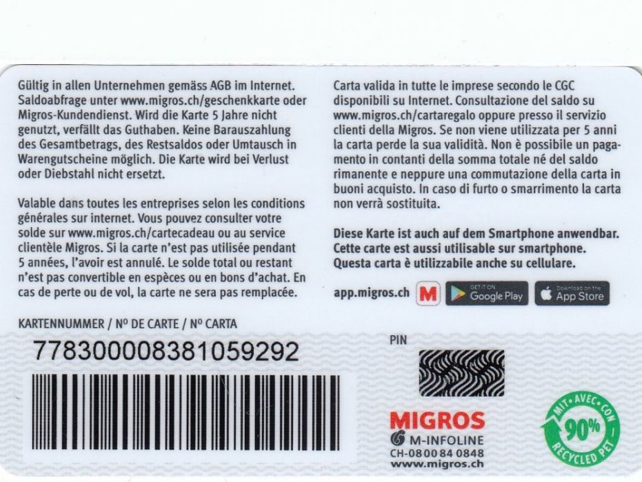 Cartoline: Carte cadeau Migros – Usato da Thônex venduto da TIFANY02 1
