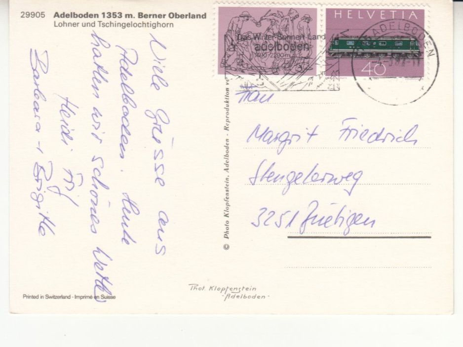 Cartoline postali: Adelboden 1982 – Usato da Bürglen TG venduto da StampGraf 1
