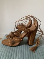 Aquazurra Sandalette Gr. 38.5 Leder braun, Boho Blockabsatz