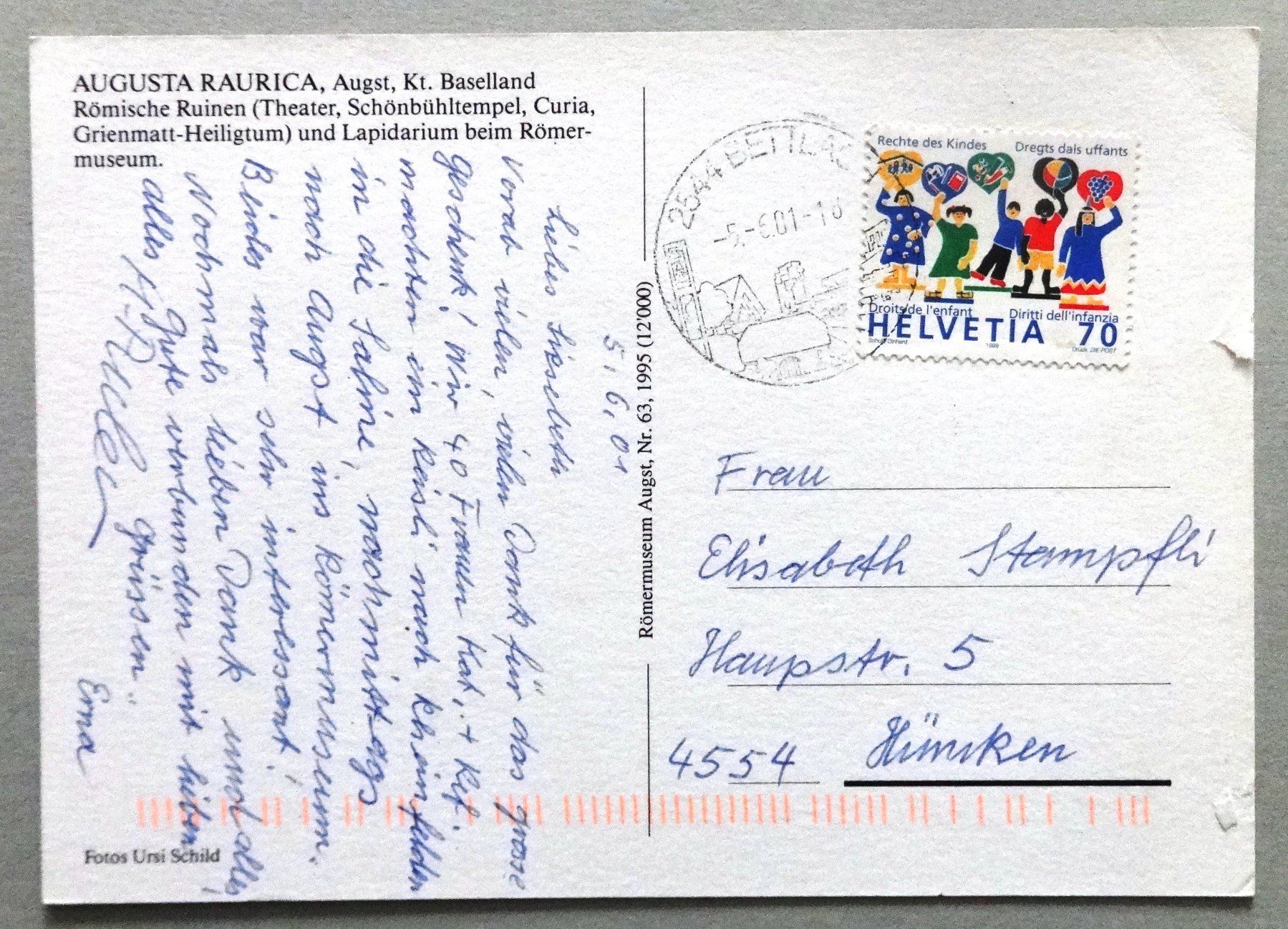 Cartoline postali: Augusta Raurica, Augst, Baselland – Usato da Fétigny venduto da Billy2miny 1