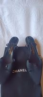 CHANEL Stoff/ Leder Sandalen, Gr.40, schwarz, wenig getragen
