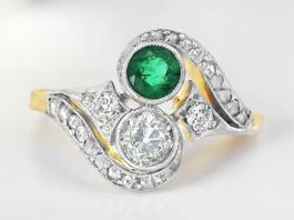 Sale! Toi et Moi 18k Diamant u Smaragd Ring