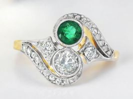 Toi et Moi 18k Diamant u Smaragd Ring