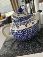 Blau-weiss Keramik Teekanne Unikat Handarbeit