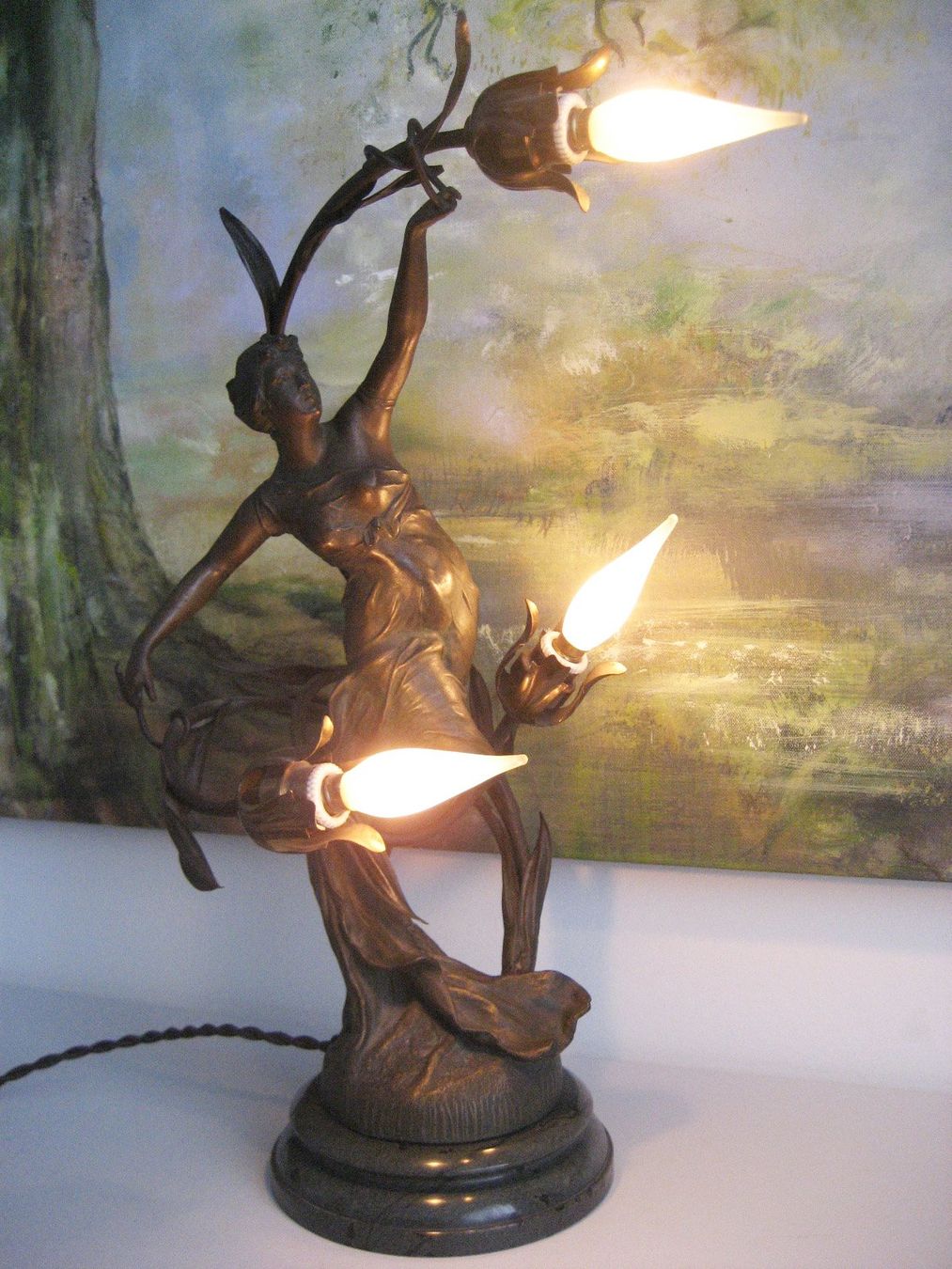 Lampade: Jugendstil Lampe mit Frauenfigur Marmorsockel – Usato da Rieden SG venduto da severem13 7