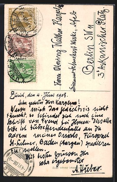 Ansichtskarten: Zürich, Eidg. Post mit Strasse aus der  – Gebraucht aus Berlin von bartko-reher 1