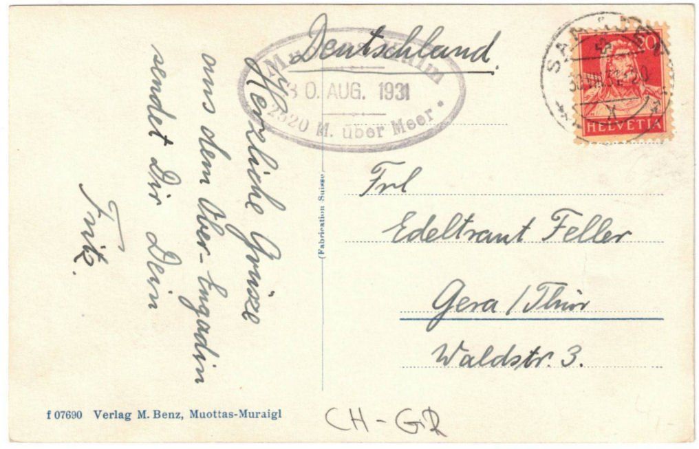 Cartoline postali: St. Moritz - Standseilbahn Muottas Muragl Bergstation – Usato da Binningen venduto da Mountainrider 1