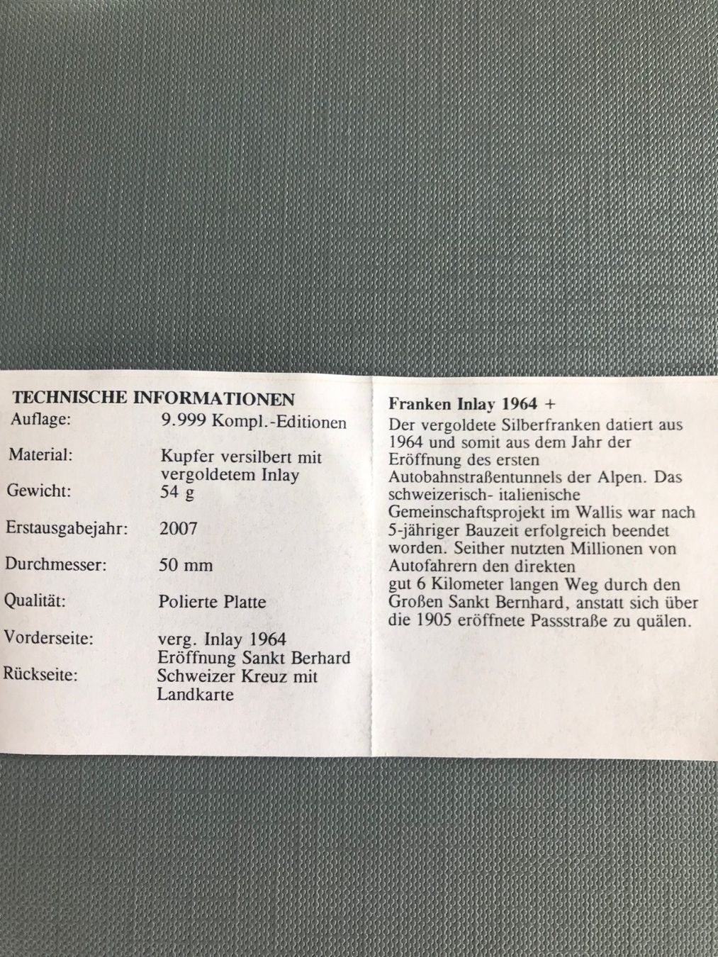 Tutti le monete: Franken Inlay 1964 – Nuovo e nell'imballaggio originale da Emmenbrücke venduto da DanielStulz62 2