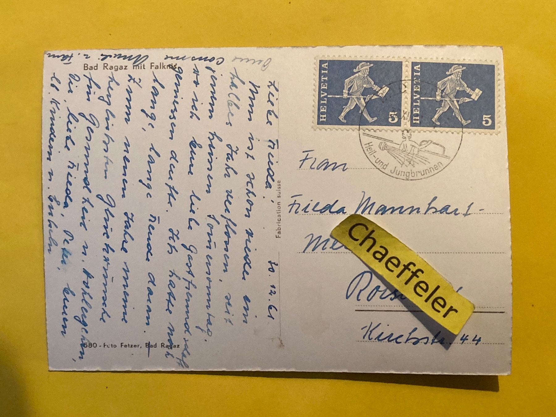Ansichtskarten: 1961 Bad Ragaz mit Falknis – Gebraucht aus Zürich von Chaeffeler 1