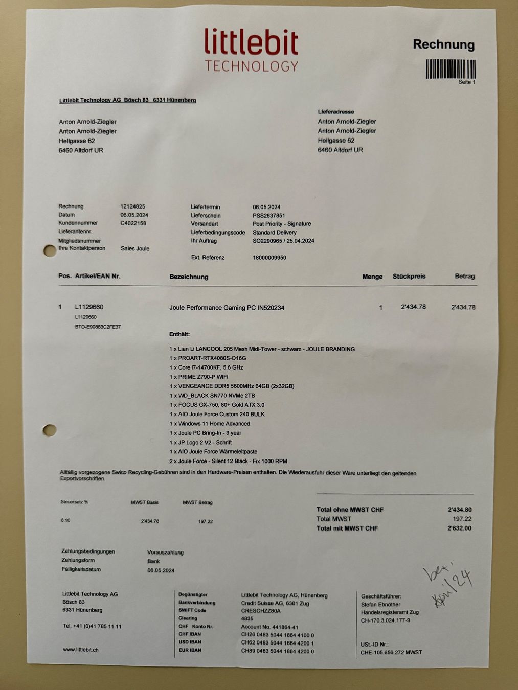 Intel PCs: Gaming PC Joule Performance Intel i7 RTX4080S 64GB RAM – Gebraucht aus Altdorf UR von Roszak 5