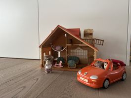 Sylvanian Families mit Haus, Auto und Figuren guter Zustand