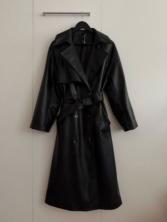 New MNG Black Faux Leather Trench Coat  Size S ( oversize)