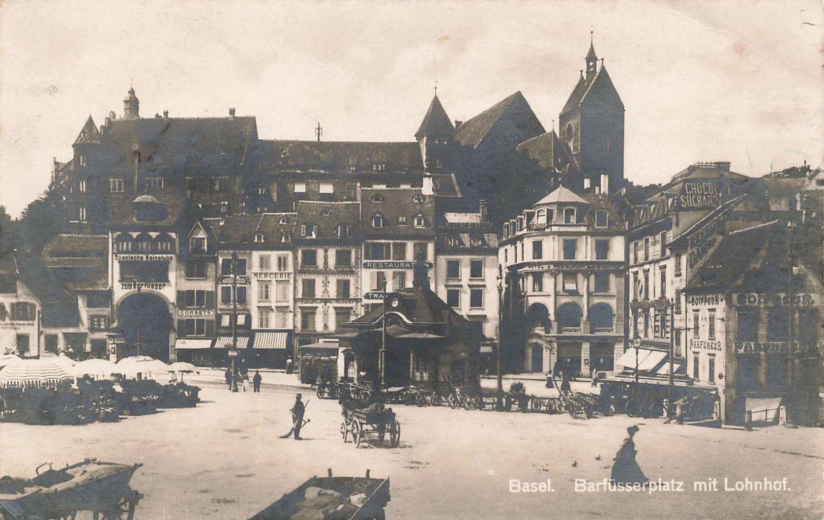 Cartoline postali: Basel (BS) – Barfüsserplatz mit Lohnhof – Usato da Biasca venduto da Blenio71