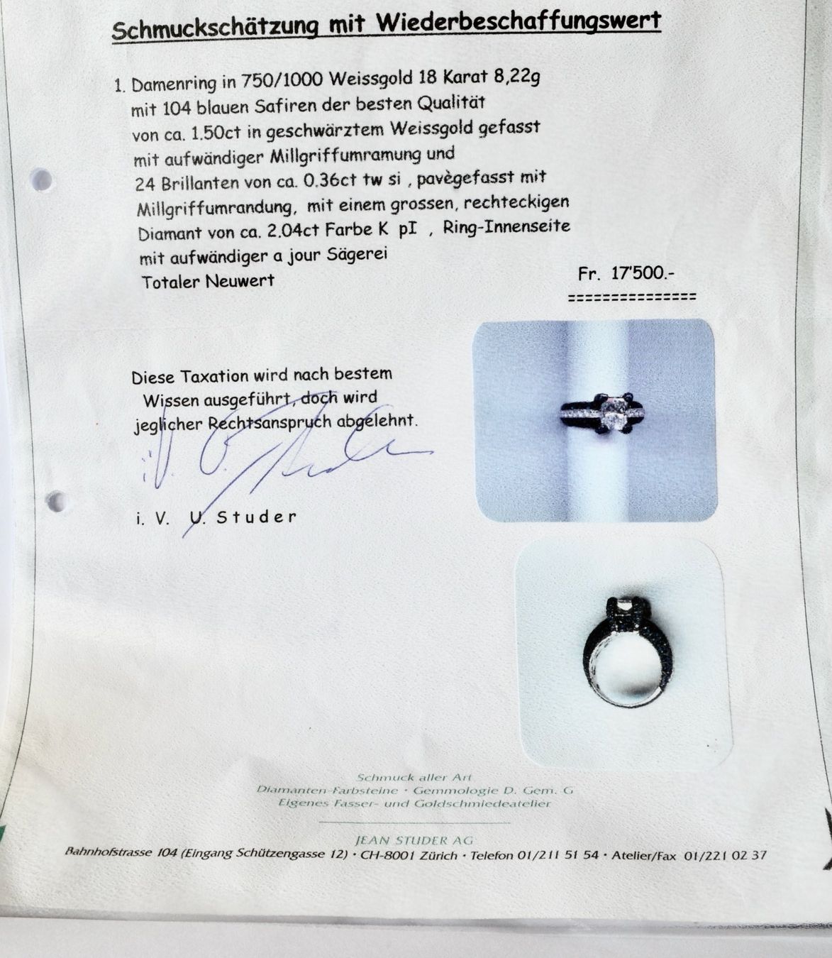 Anelli: Ring mit blauem Saphir und Diamanten, 1990. – Usato da Meilen venduto da glenbeigh 8