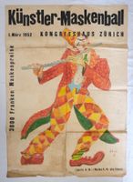 Original Plakat Entwurf Künstler-Maskenball Zürich 1952 Hügi