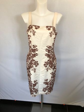 Robe Ashley Brooke en satin crème avec motifs floraux marron