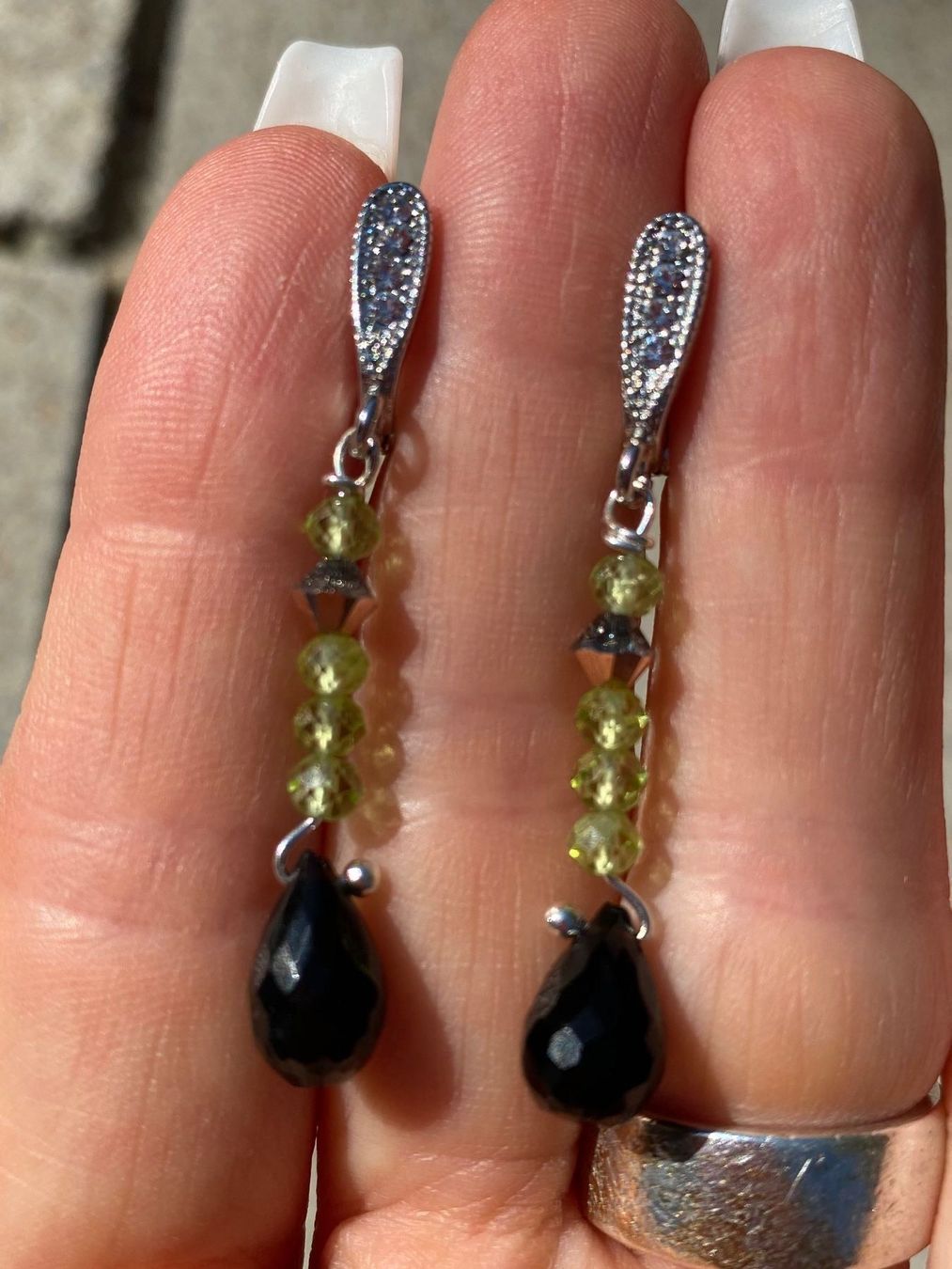 Onyx Orecchini pendenti & Orecchini a lobo: Unikat Peridot, Onyx Ohrringe NEU – Nuovo (secondo la descrizione) da Basel venduto da Chili007 1